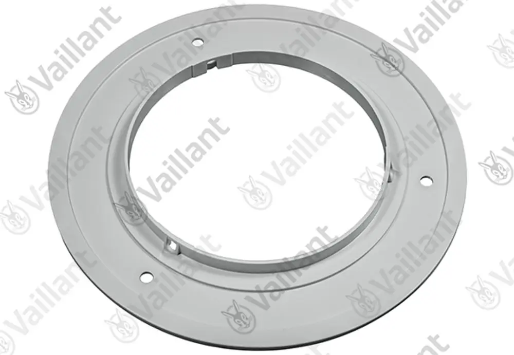 Vaillant Rosette in rundem Design, mit zentralem Loch und mehreren Befestigungslöchern, aus Kunststoff gefertigt. Ideal für die Montage in Heizsystemen.